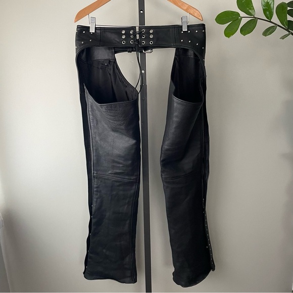 Boutique Of Leathers Studded Biker Motorcycle Riding Chaps Womens Size Medium - Picture 3 of 14